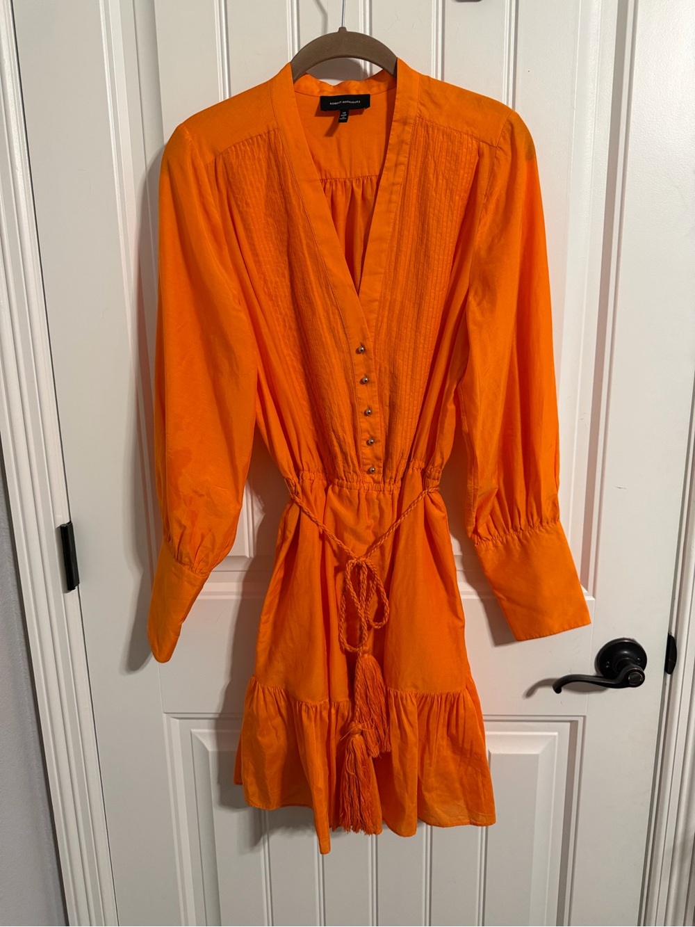 Women's ROBERT RODRIGUEZ Orange Cotton & Silk Dress W/Tie Tassel Belt. Size 10